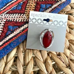 🍓 Sparkle Allure Silver & Dark Red Fashion Ring